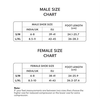 Size chart for compression ankle socks