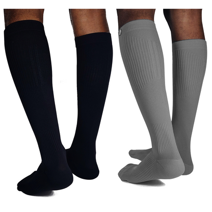 Black-Grey Graduated Compression Knee Length Socks (18-21mmHg) - Pair of 2