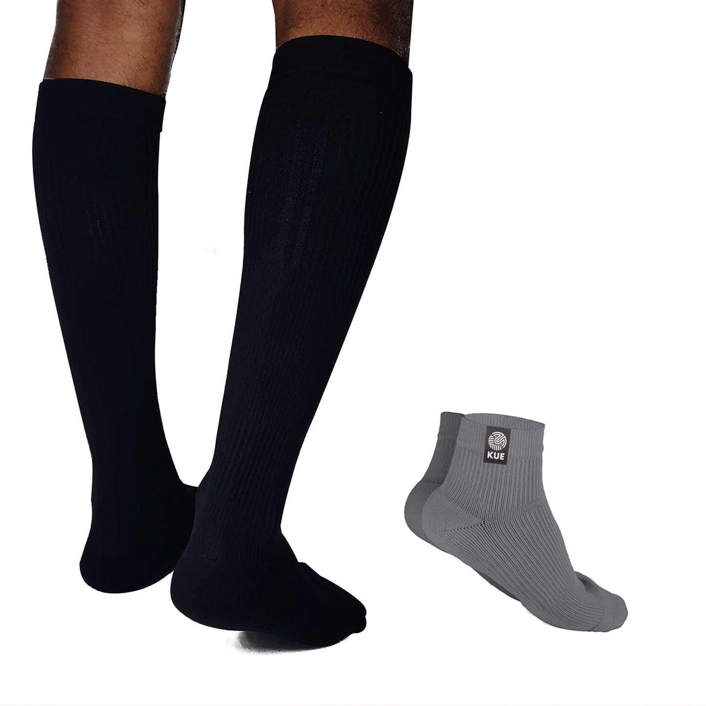 Black Graduated Compression Knee (18-21mmHg) - Grey Ankle Length Socks (Pair of 2)