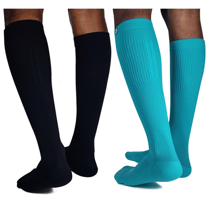 Black-Blue Graduated Compression Knee Length Socks (18-21mmHg) - Pair of 2