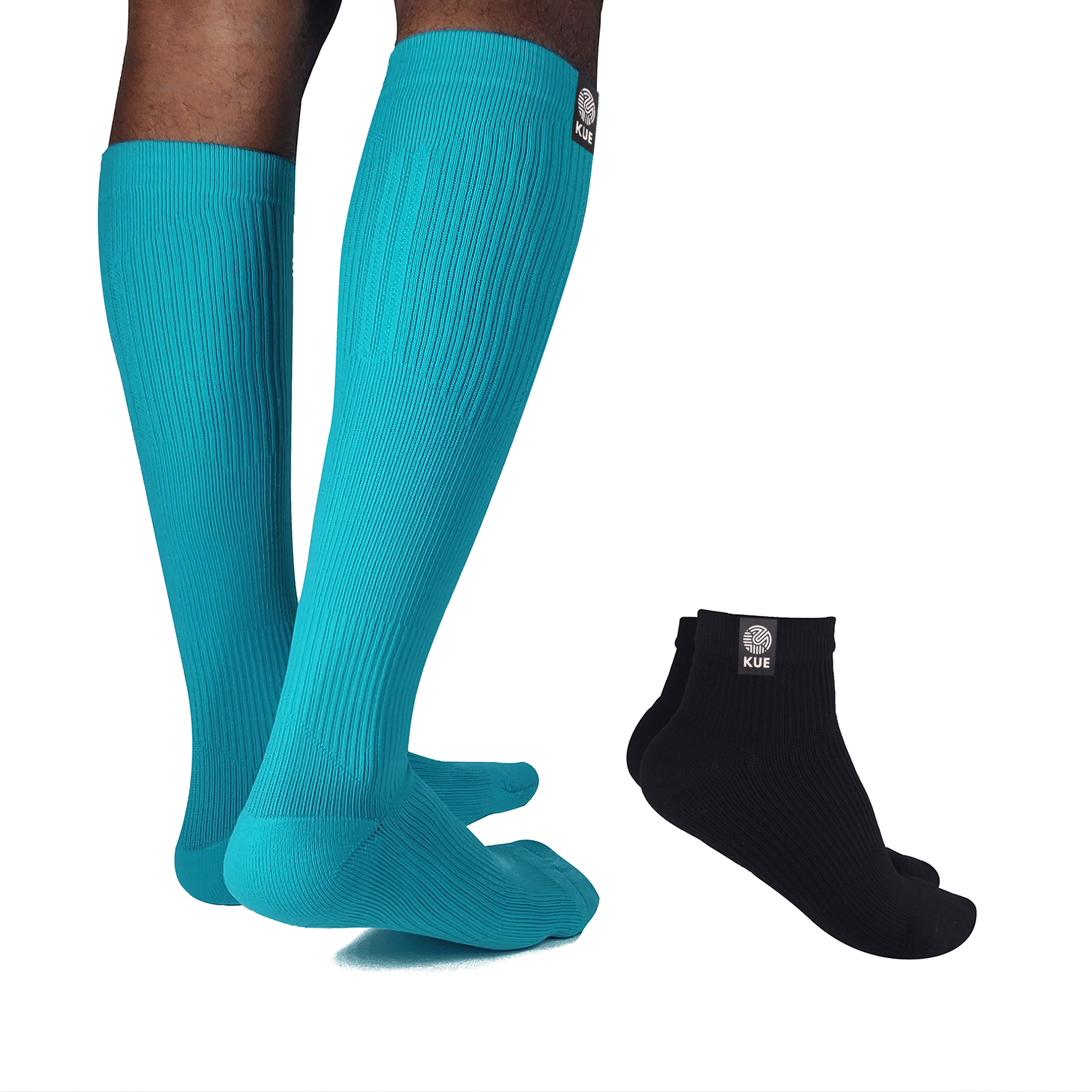 Blue Graduated Compression Knee (18-21mmHg)- Black Ankle Length Socks (Pair of 2)